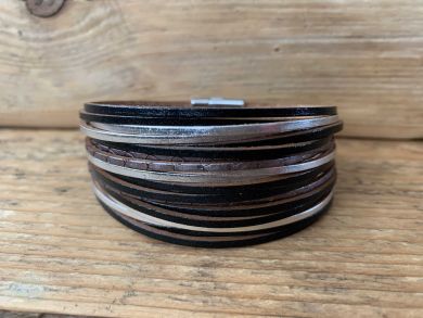 leren armband zwart grijs zilver