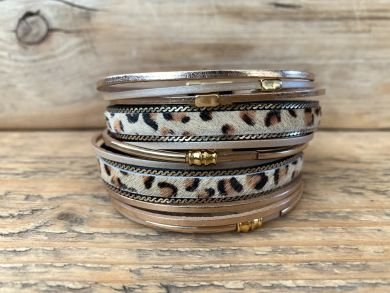 brede leren armband beige leopard