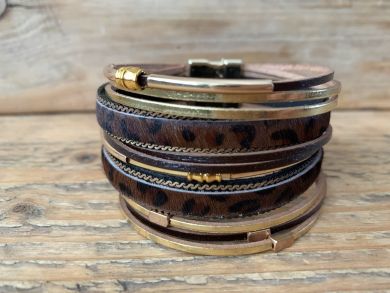 brede leren armband bruin leopard