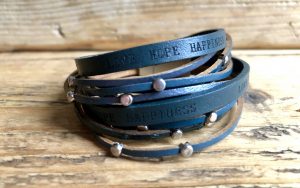 Petrol wikkelarmband Love, Hope, Happiness