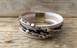 Luipaard lederen armband camel