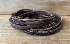 Leren armband bruin animal print