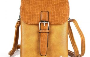 Telefoontasje Okergeel/Camel met croco flap